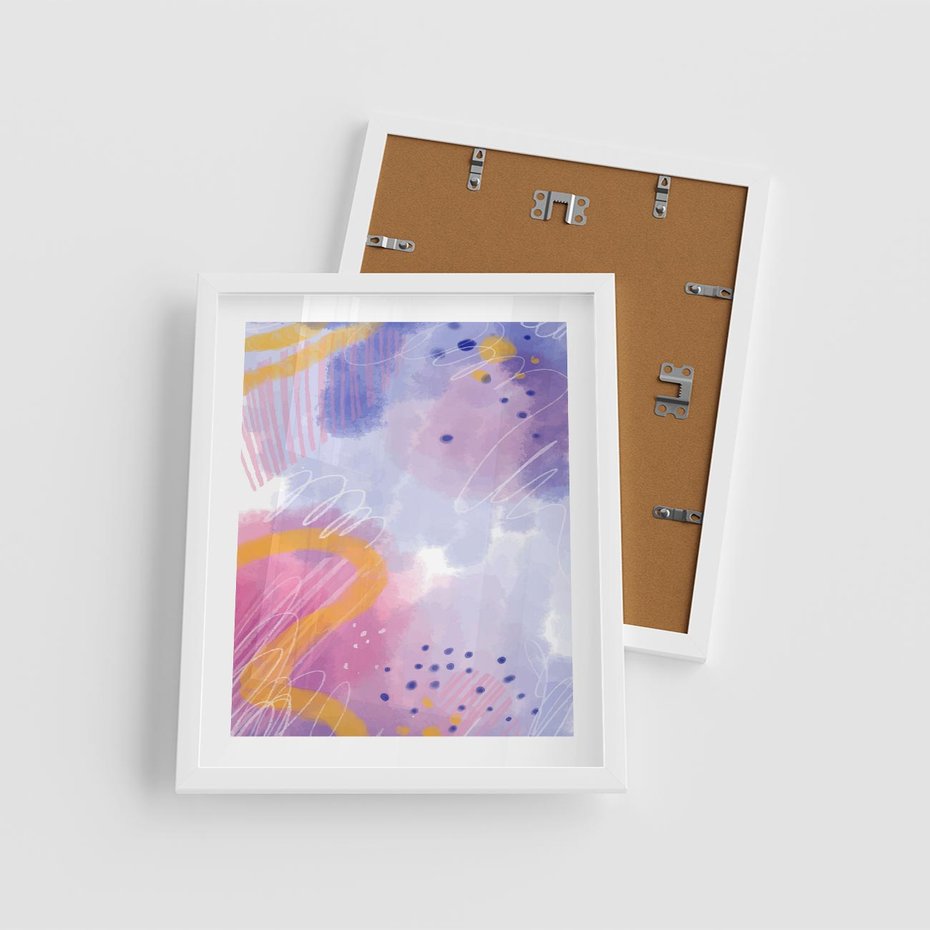Plakat w ramie 40x50 - Migotliwe Wnętrza Kształtów - abstrakcyjny plakat, pastelowe kolory - rama biała