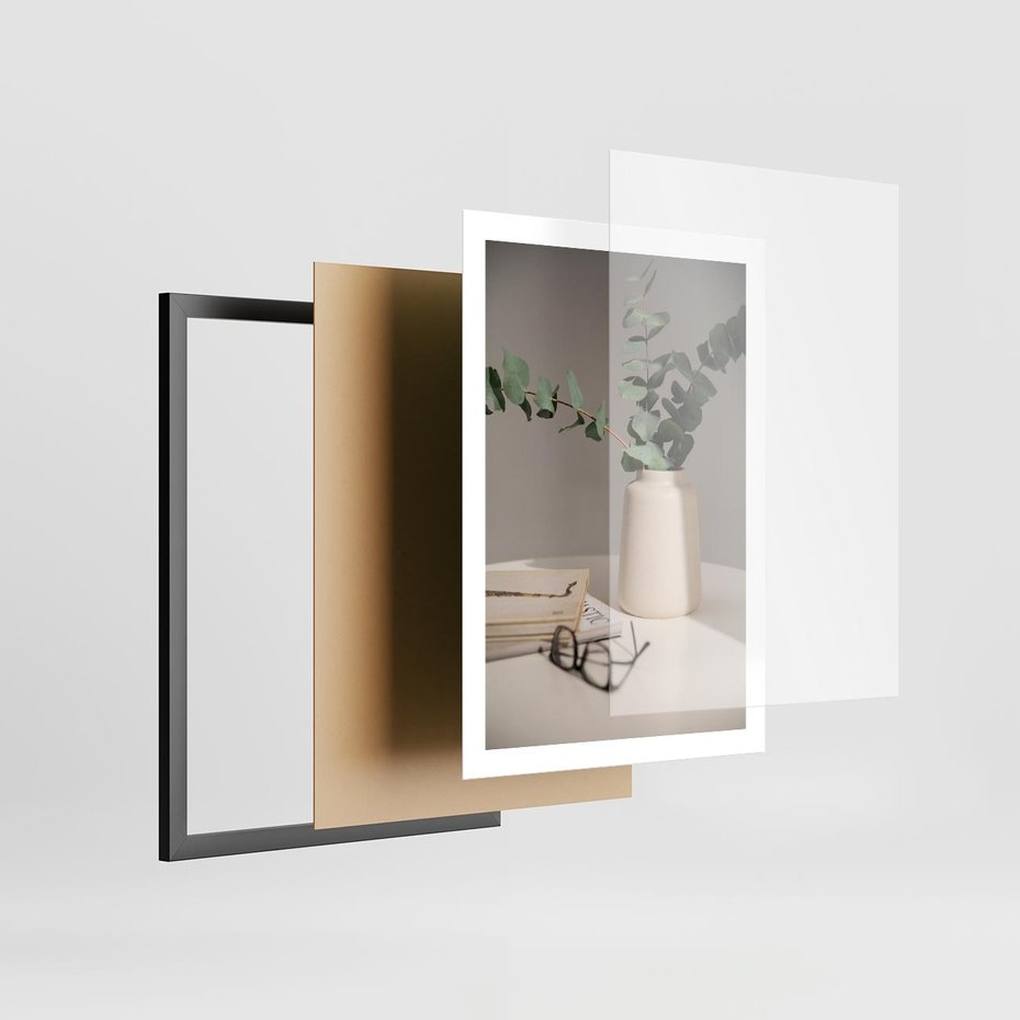 Plakat w ramie 50x70 - Eukaliptusowe liście w okularach - liście, eukaliptus - rama czarna