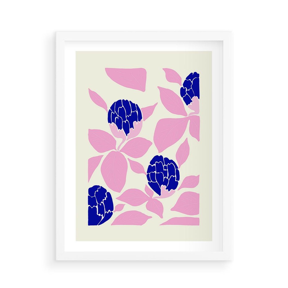 Plakat w ramie 50x70 - Impresje deszczu - nowoczesna kompozycja, kwiaty - rama biała