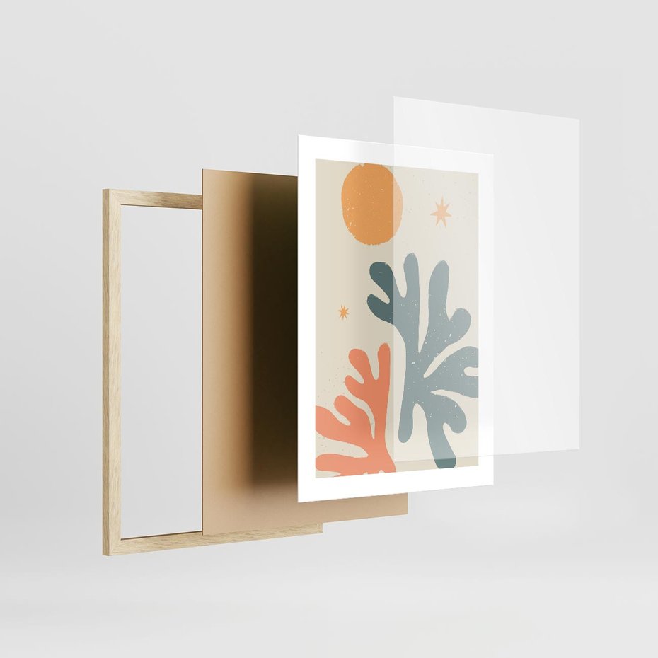 Plakat w ramie 30x40 - Inspirująca Równowaga - boho formy, kształty - rama drewno