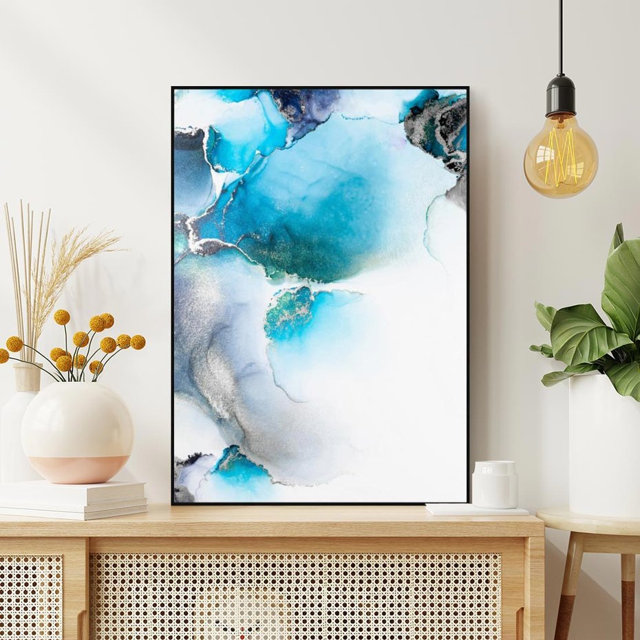 Obraz w ramie 70x100 - Marmur złotą akwarelą - marmur, akwarela - rama czarna