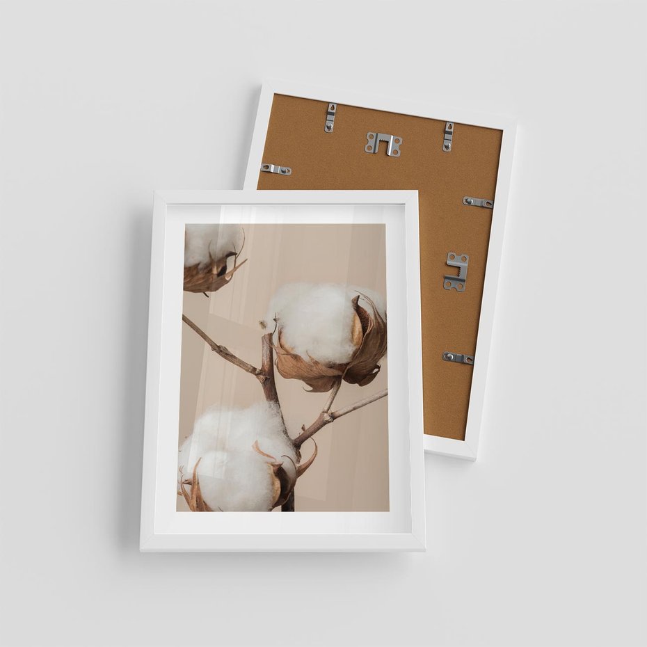 Plakat w ramie 30x40 - Bawełniana melancholia - bawełna, suche - rama biała