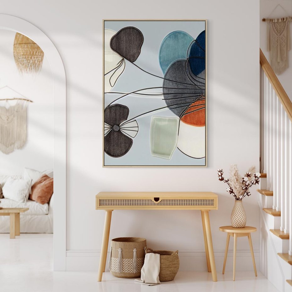 Obraz w ramie 50x70 - Plamy w Niebieskim - sztuka abstrakcyjna, linie - rama drewno