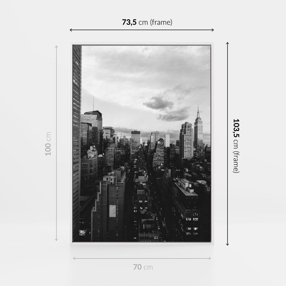 Obraz w ramie 70x100 - Wibracje Miejskiego Życia - miasto, wieżowce - rama biała