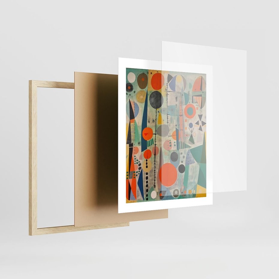 Plakat w ramie 40x50 - Wewnętrzne Zagadki Kształtów - abstrakcyjny obraz, sztuka abstrakcji - rama drewno
