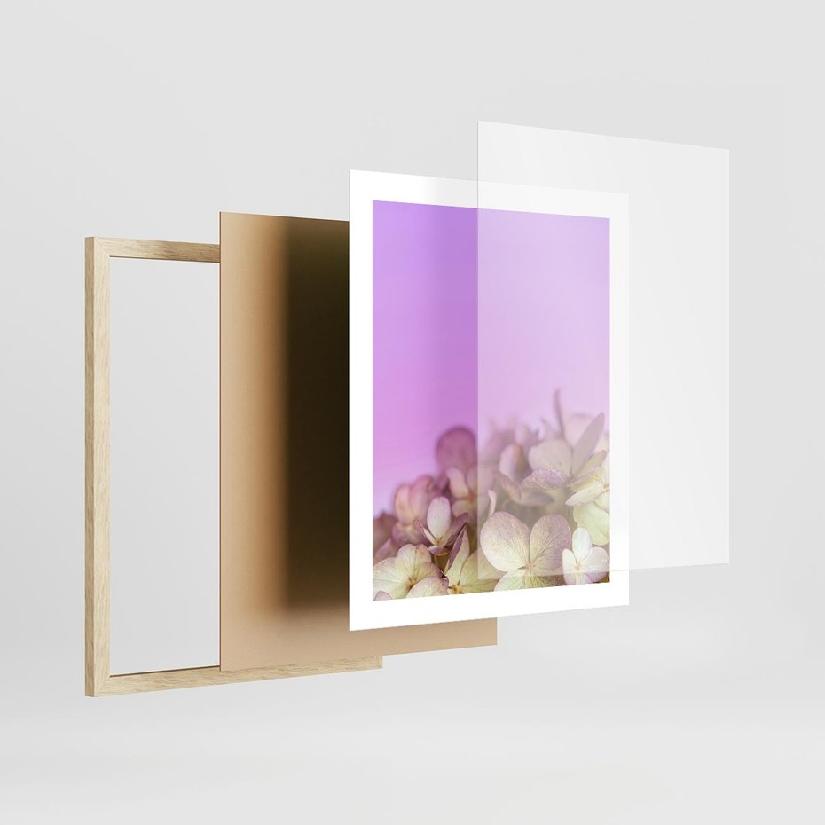 Plakat w ramie 40x50 - Kwiatowa Uroda - kwiaty, hortensje - rama drewno