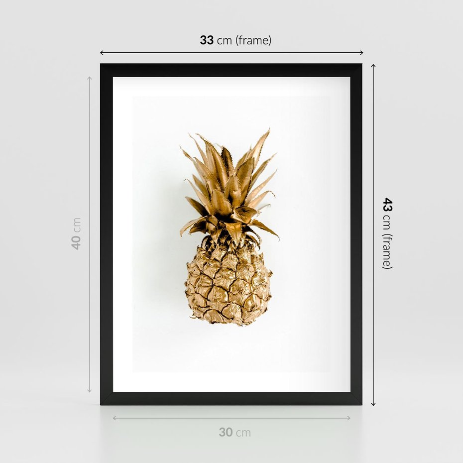 Plakat w ramie 30x40 - Ekskluzywny Akcent - złoty, ananas - rama czarna