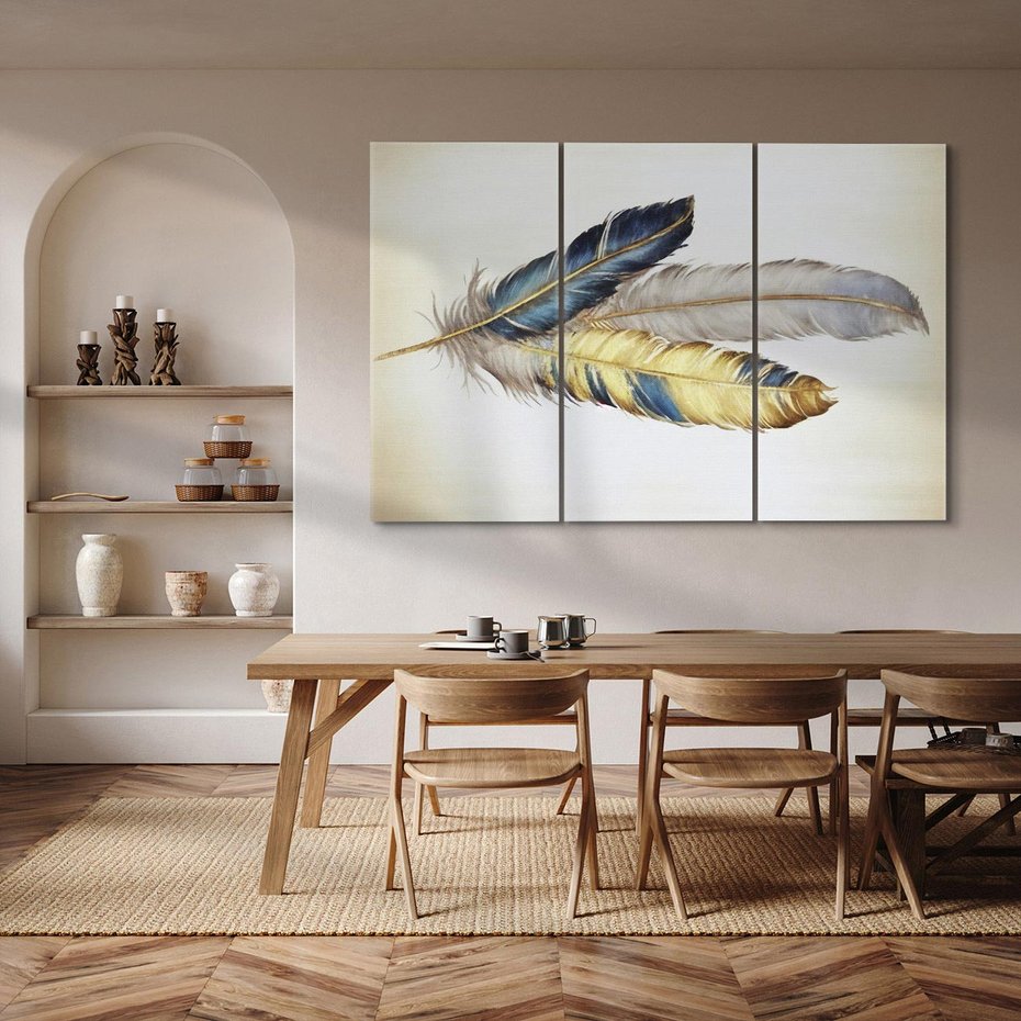 Obraz na płótnie 120x80 - Granatowo-Złote Pióra - sztuka, granatowe i złote pióra