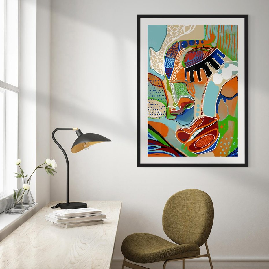 Plakat bez ramy 40x50 - Wibracje Kształtów - abstrakcyjny portret kobiety, twarz