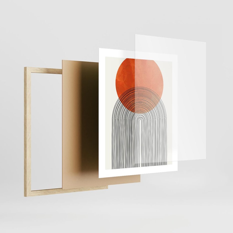 Plakat w ramie 40x50 - Abstrakcyjne Pulsacje - koło, boho styl - rama drewno