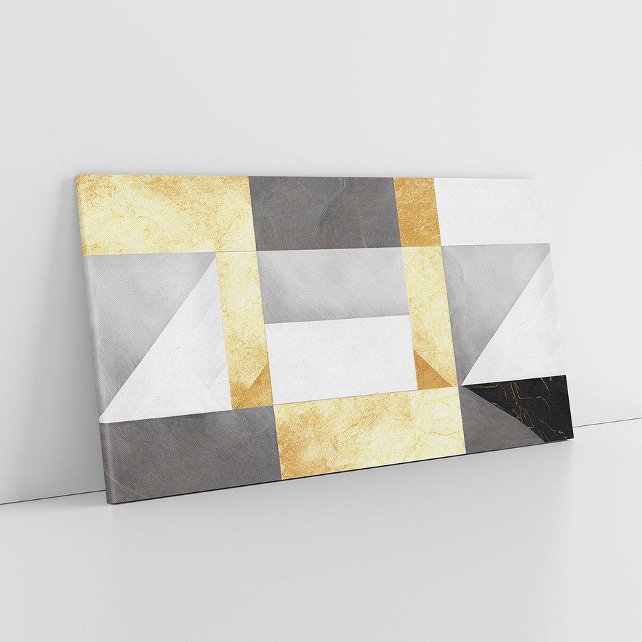 Obraz na płótnie 120x60 - Marmur w Geometrycznych Kształtach - geometryczne linie, złoto i szarość