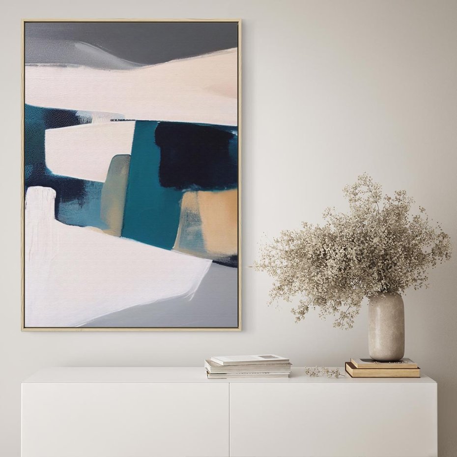 Obraz w ramie 80x120 - Turkusowe Maźnięcia - obraz, abstrakcja - rama drewno