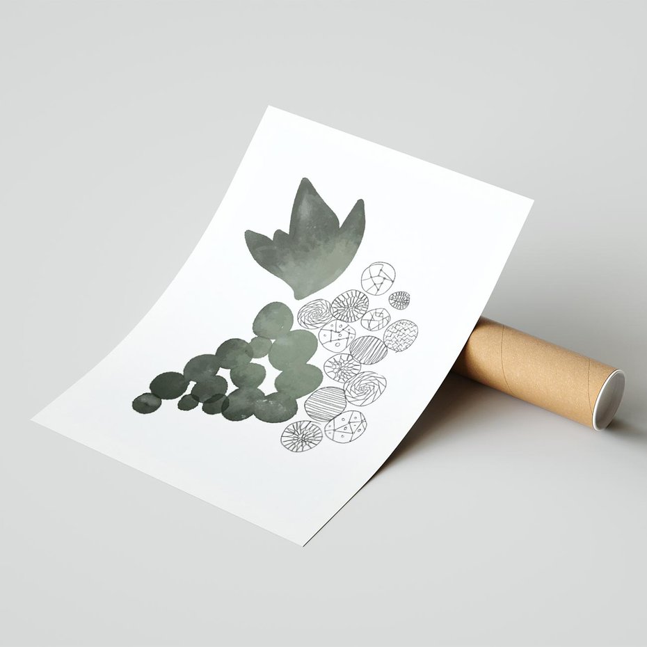 Plakat bez ramy 21x30 - Grono Abstrakcji - minimalistyczny plakat, winogrona