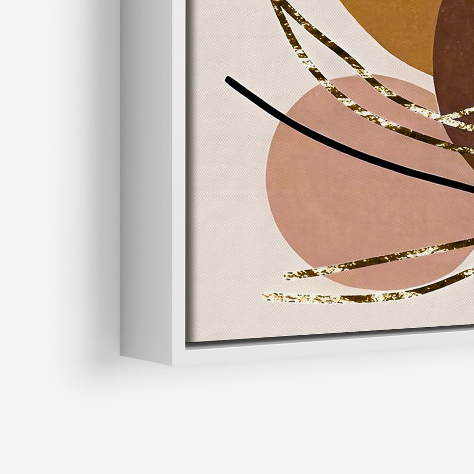 Obraz w ramie 70x100 - Taniec Przenikających Odbić - abstrakcyjny obraz, złote liście palmy - rama biała