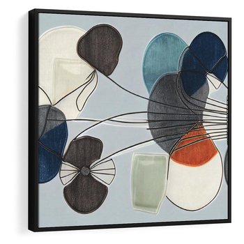 Obraz w ramie 50x50 - Plamy w Niebieskim - sztuka abstrakcyjna, linie - rama czarna