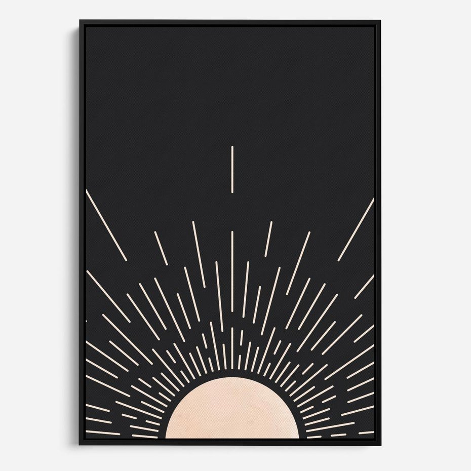 Obraz w ramie 50x70 - Słoneczny Portret Duszy - boho czarne słońce, nowoczesna grafika - rama czarna