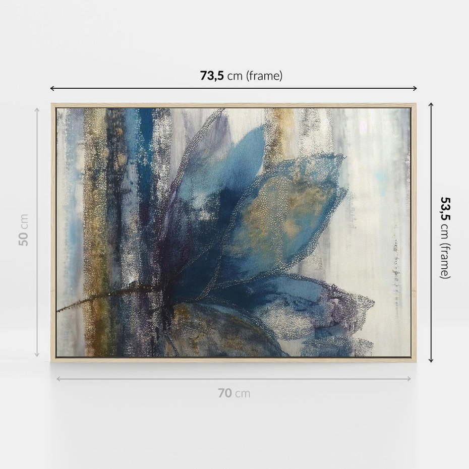 Obraz w ramie 70x50 - Tekstura Kwiatu - olejny obraz, niebieski kwiat - rama drewno
