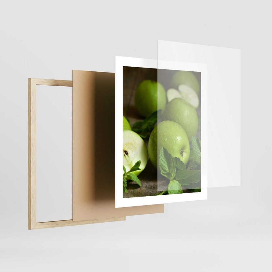 Plakat w ramie 40x50 - Jabłkowa kolorystyka - jabłka, owoce - rama drewno
