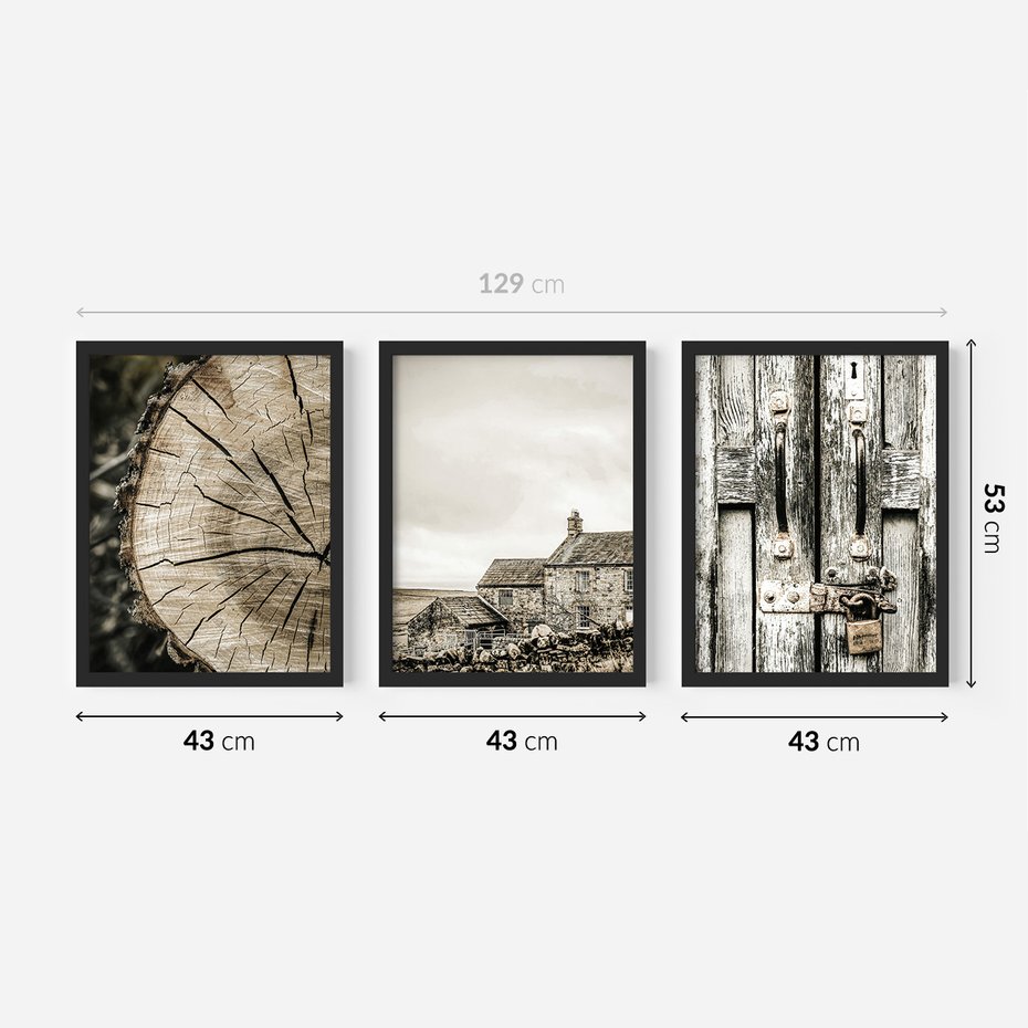 Zestaw obrazy w ramie 40x50 galeria - Stare, klimatyczne, domki, kłódka - rama czarna