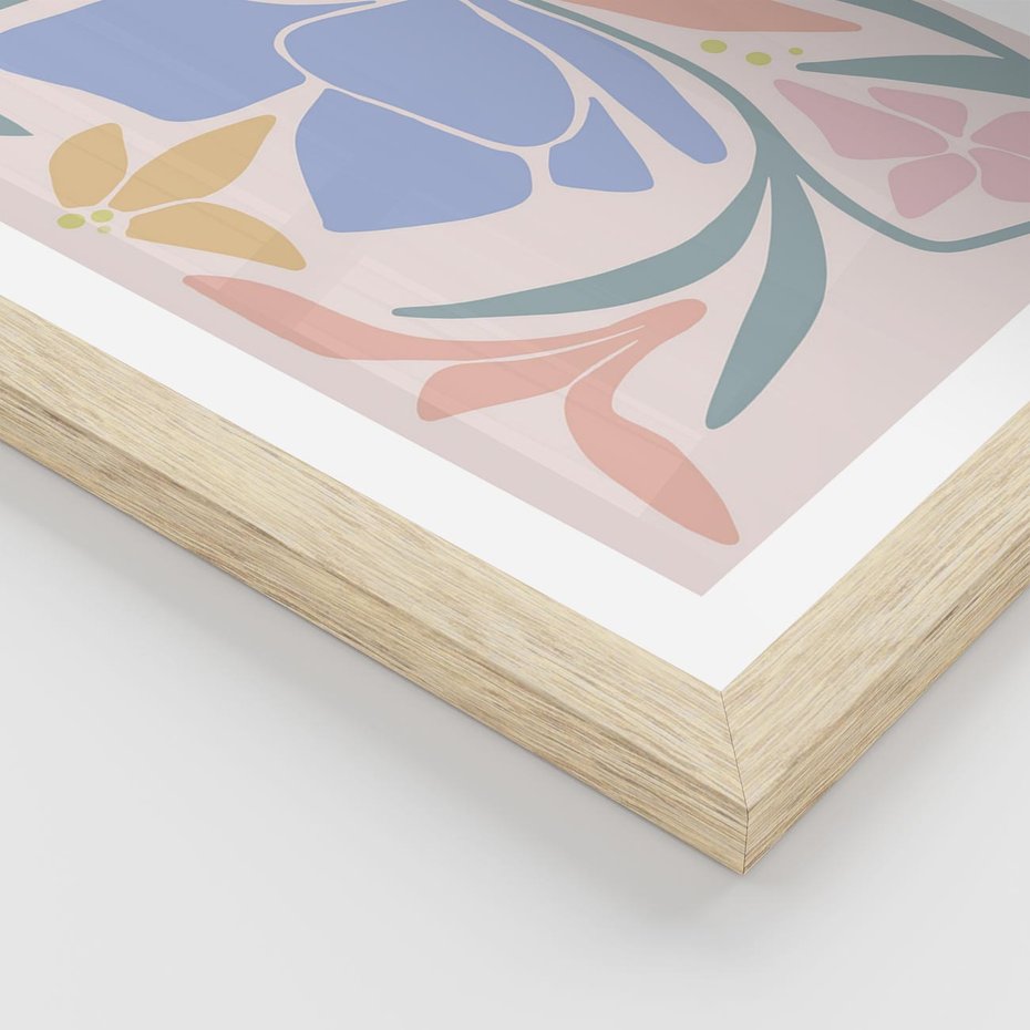 Plakat w ramie 40x50 - Pastele Kwiatowych Plam - pastelowe kwiaty, na beżowym tle - rama drewno