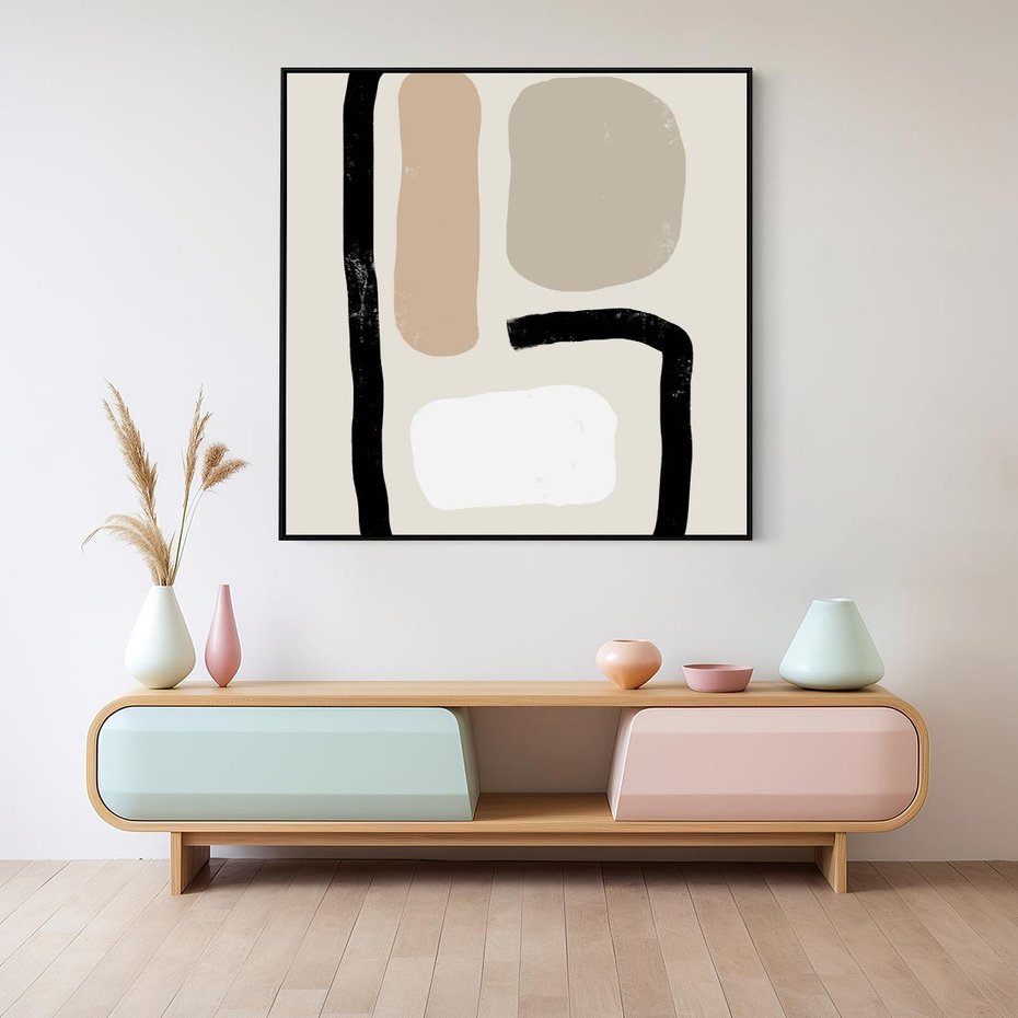 Obraz w ramie 50x50 - Kształtne Formy - geometryczne nieregularne kształty, nowoczesna kompozycja - rama czarna