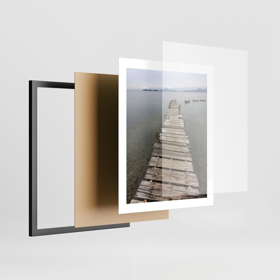 Plakat w ramie 40x50 - Jeziorne Refleksje - pomost, jezioro - rama czarna