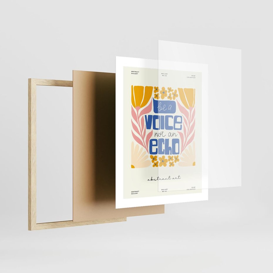 Plakat w ramie 40x50 - Złote Impulsy - typografia, kwiaty - rama drewno