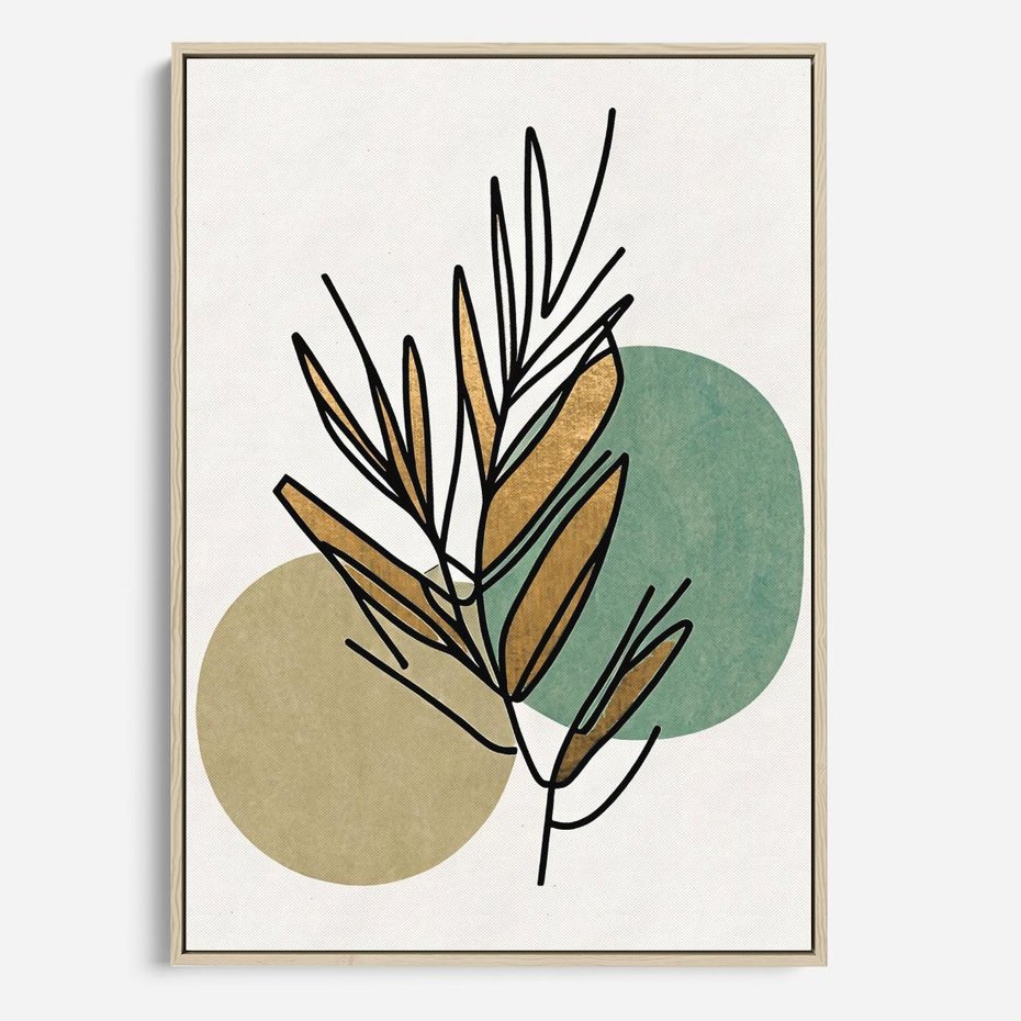 Obraz w ramie 80x120 - Migocące Ścieżki Wizji - abstrakcyjny obraz boho, liście - rama drewno