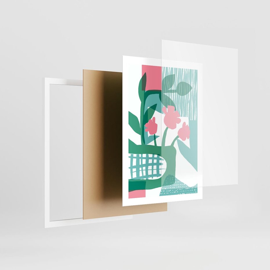 Plakat w ramie 50x70 - Harmonijne Plamy - abstrakcyjne pastelowe kwiaty, nowoczesna sztuka - rama biała