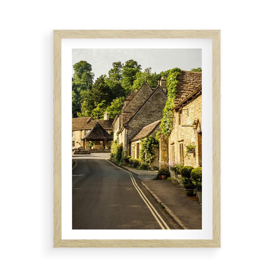 Plakat w ramie 50x70 - Magiczna podróż w głąb miasta - uliczka, perspektywa - rama drewno