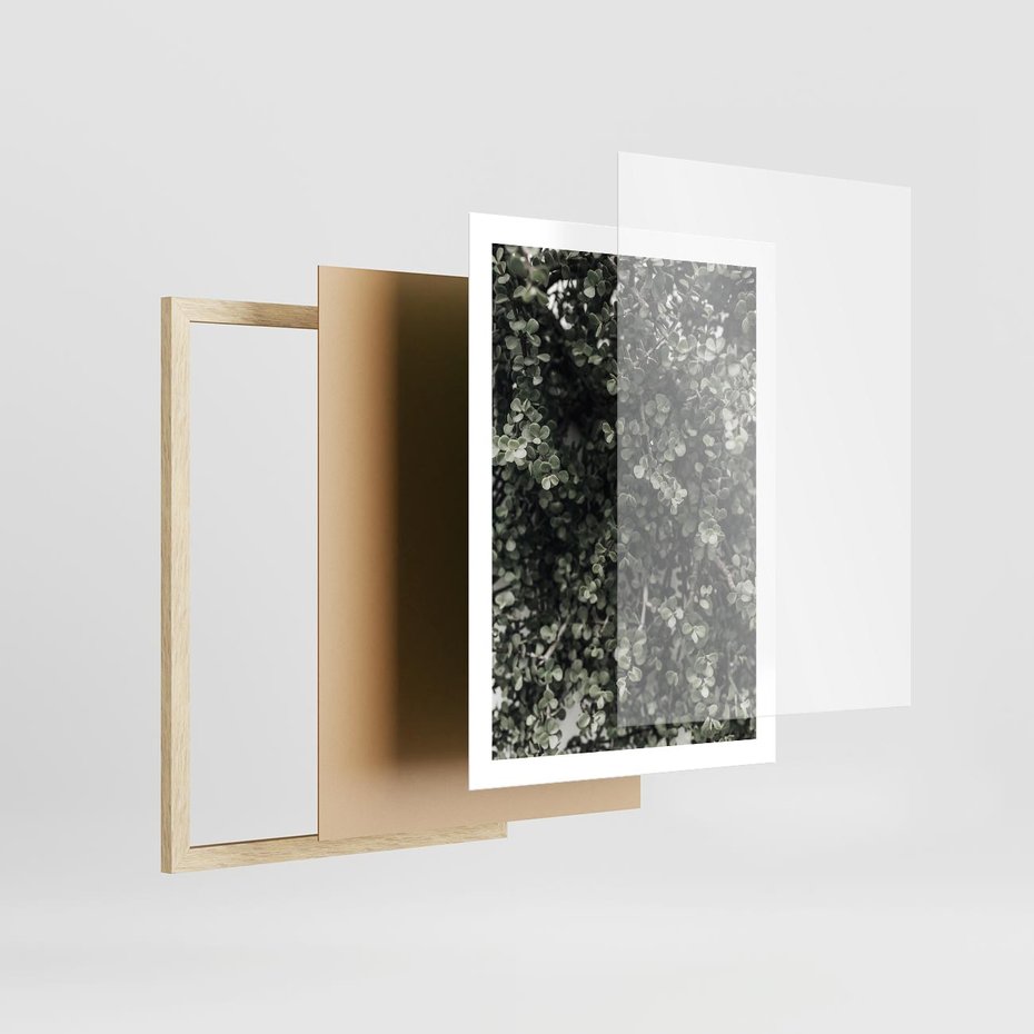 Plakat w ramie 50x70 - Jasnozielone Liście i Gałązki - liście, gałązki - rama drewno
