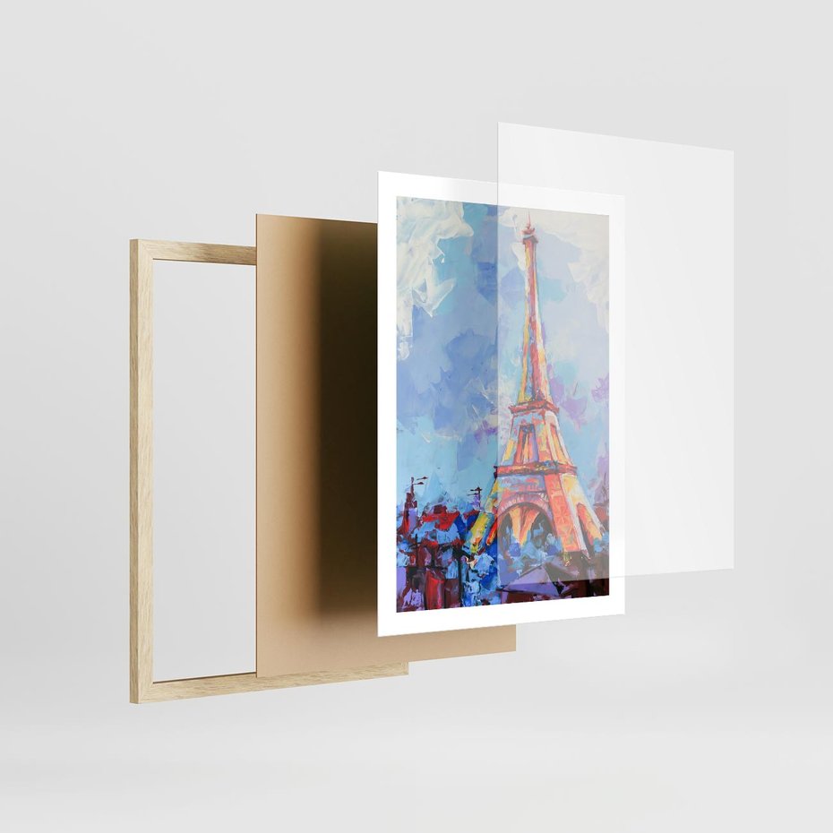 Plakat w ramie 50x70 - Paryska Wieża - olejny abstrakcyjny obraz, wieża eiffla - rama drewno