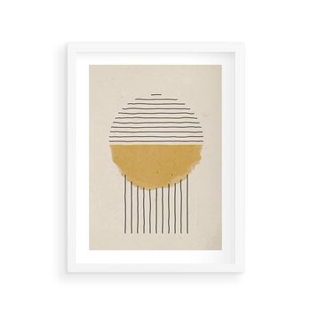 Plakat w ramie 30x40 - Podróżne Kreski - akwarelowa plama, geometryczne szkicowane kształty - rama biała