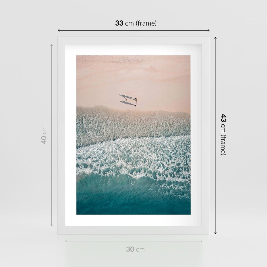 Plakat w ramie 30x40 - Turkusowe Uroki - niebieskie turkusowe morze, plaża - rama biała