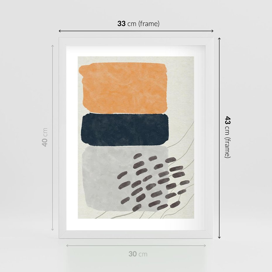 Plakat w ramie 30x40 - Impulsy Podróżnych Marzeń - geometryczne elementy, stonowane kolory - rama biała