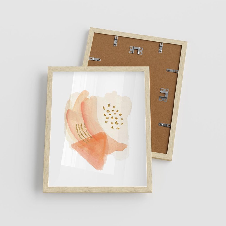 Plakat w ramie 40x50 - Rozkwitające Odbicia Form - abstrakcyjne akwarelowe plamy, minimalizm - rama drewno