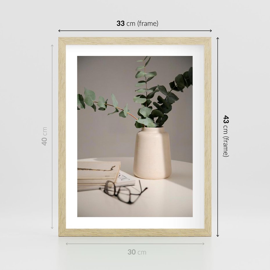 Plakat w ramie 30x40 - Eukaliptusowe liście w okularach - liście, eukaliptus - rama drewno