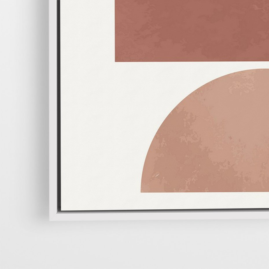 Obraz w ramie 80x120 - Rozkwitające Odbicia - abstrakcyjne geometryczne kształty, odcienie brązu i beżu - rama biała