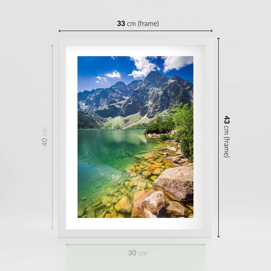 Plakat w ramie 30x40 - Mistyczne Połączenie - jezioro, góry - rama biała