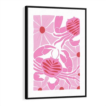 Obraz w ramie 50x70 - Roztańczone Kraby - różowe kwiaty i kraby, abstrakcyjna kompozycja - rama czarna