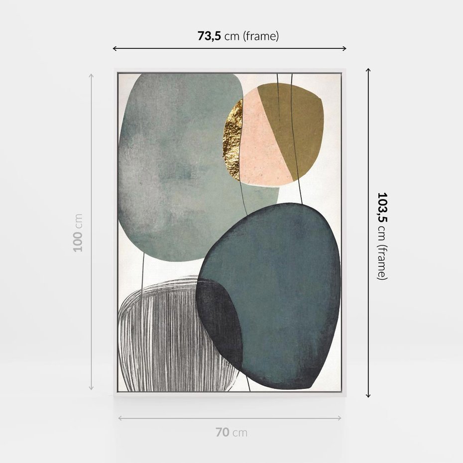 Obraz w ramie 70x100 - Przenikające Formy Duszy - abstrakcyjny obraz, geometryczne obłe formy - rama biała
