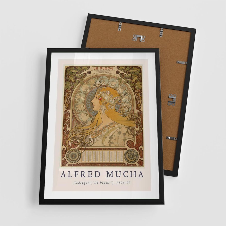 Plakat w ramie 50x70 - Mucha: Reprodukcja i Typografia na Plakacie - reprodukcja, alfons mucha - rama czarna