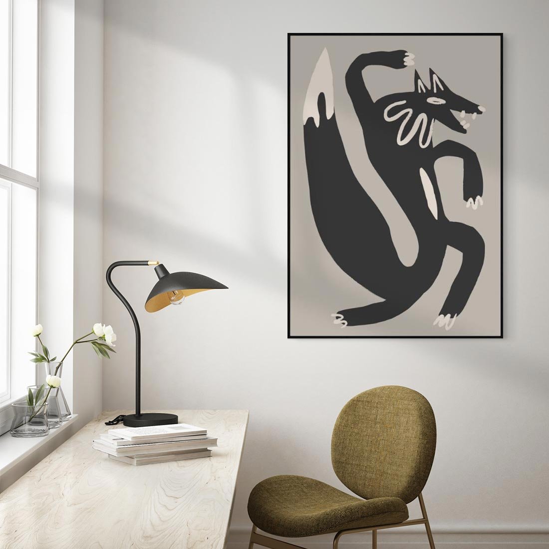 Obraz w ramie 50x70 - Strukturalne Odbicia Północy - skandynawska sztuka, lis - rama czarna