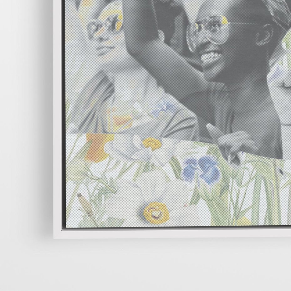 Obraz w ramie 80x80 - Księga zaklętych marzeń - kolaż, czarnobiałe zdjęcie wesołych młodych ludzi - rama biała