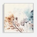 Obraz w ramie 50x50 - Nostalgiczne tańce pędzla - akwarelowe kwiaty, gałęzie - rama biała