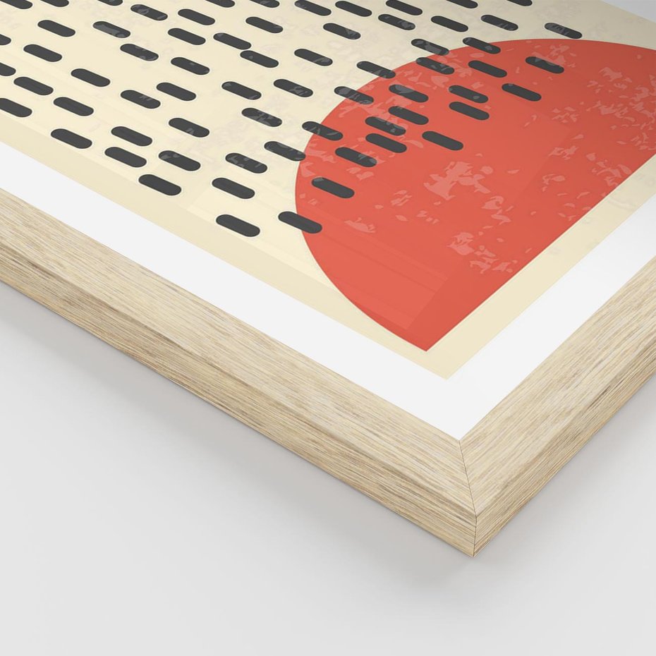 Plakat w ramie 30x40 - Czerwona Abstrakcja: Grafika z Wyrazistym Kołem - abstrakcja grafika, czerwone koło - rama drewno