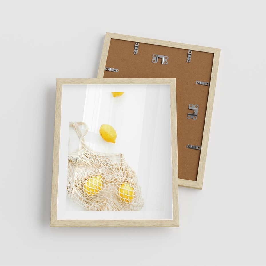 Plakat w ramie 40x50 - Cytrynowa Siatka - cytryny, materiałowa siatka - rama drewno