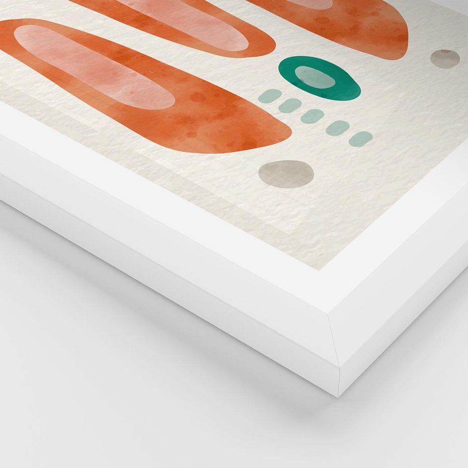 Plakat w ramie 50x70 - Księga Barw - abstrakcyjne formy, dominujący kolor pomarańczowy - rama biała