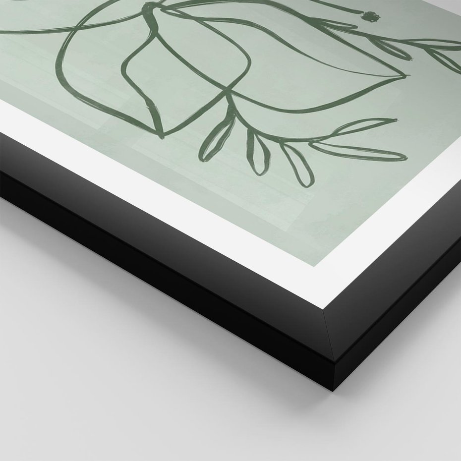 Plakat w ramie 40x50 - Energetyczne Odrodzenie Natury - abstrakcyjne delikatne zielone linie, podobne do gałęzi kwiatów - rama czarna