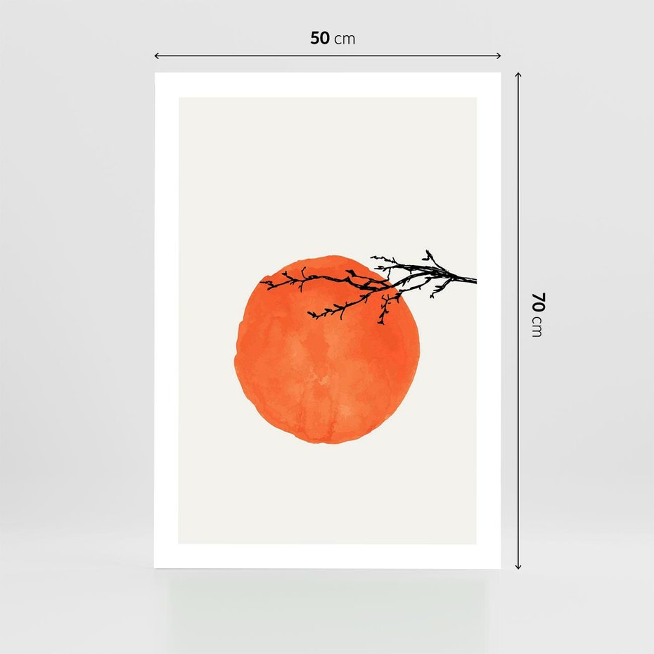 Plakat bez ramy 50x70 - Słońce i Gałązka - pomarańczowe słońce, gałązka